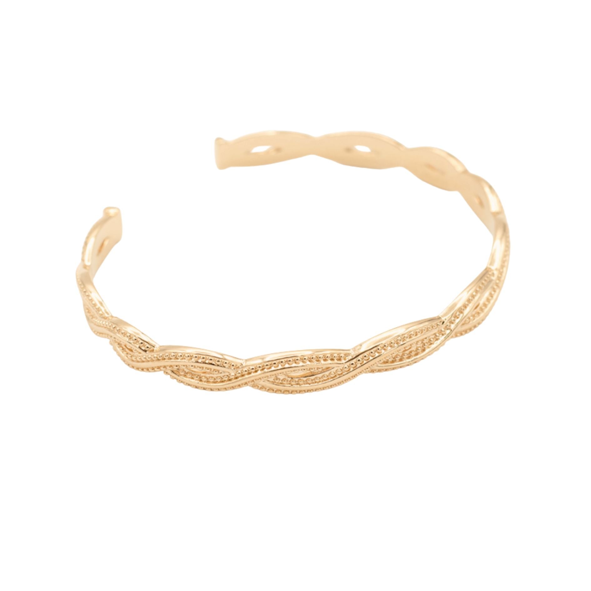 Bracelet Personnalisé - Jonc Torsadé Ouvert - Plaqué Or 18K