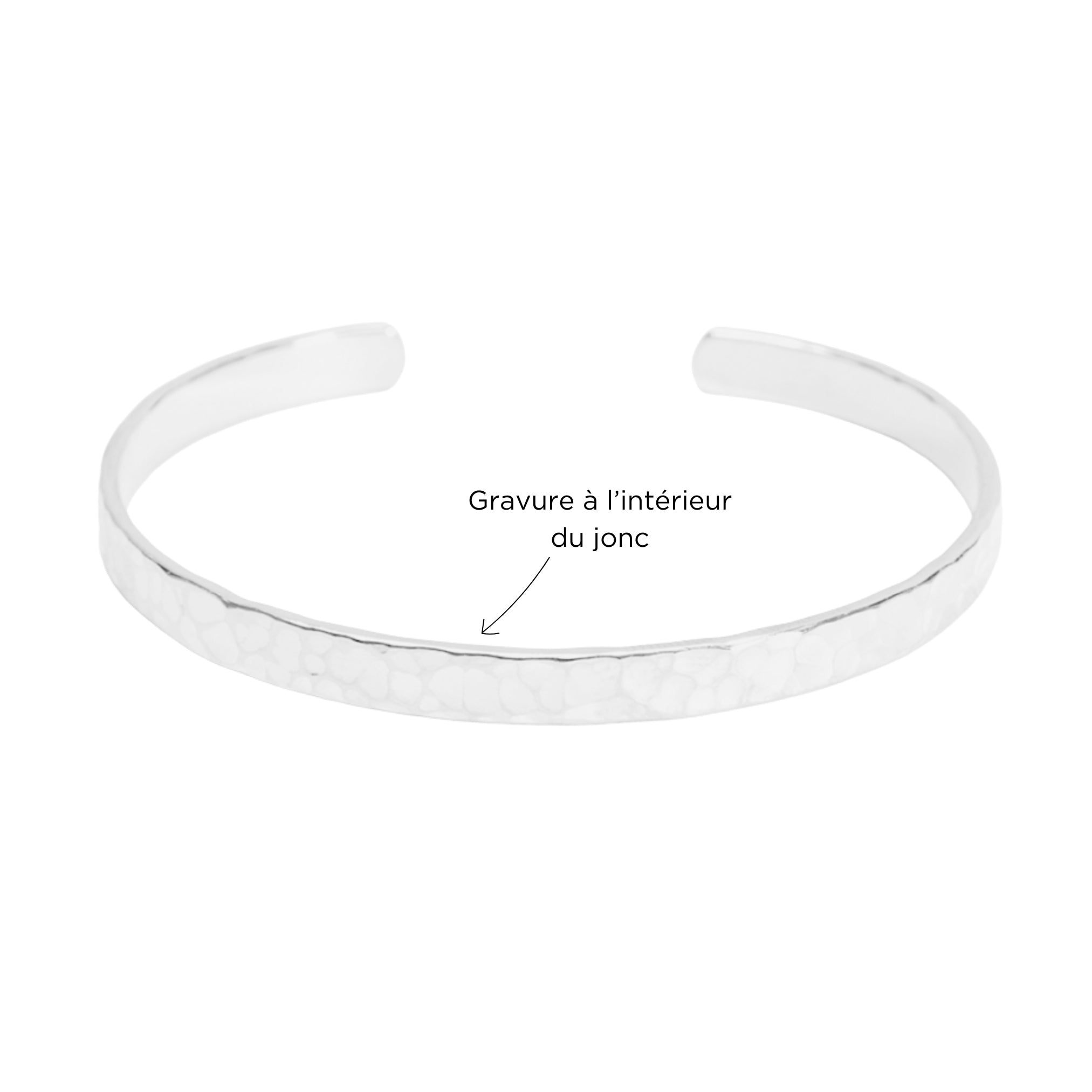 Bracelet Personnalisé Femme - Jonc Ouvert Martelé - Argent 925