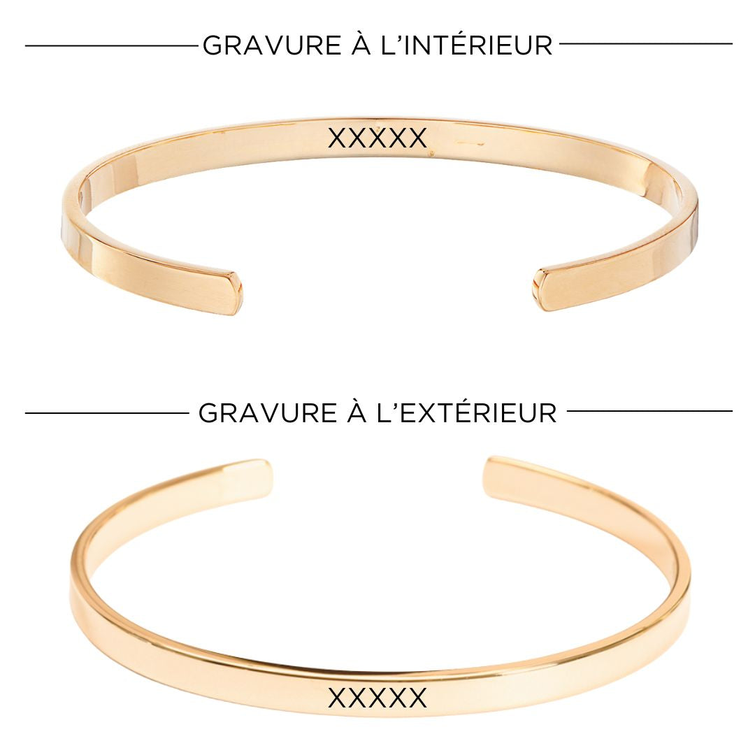 Bracelet Personnalisé Femme - Jonc Ouvert - Plaqué Or 18K
