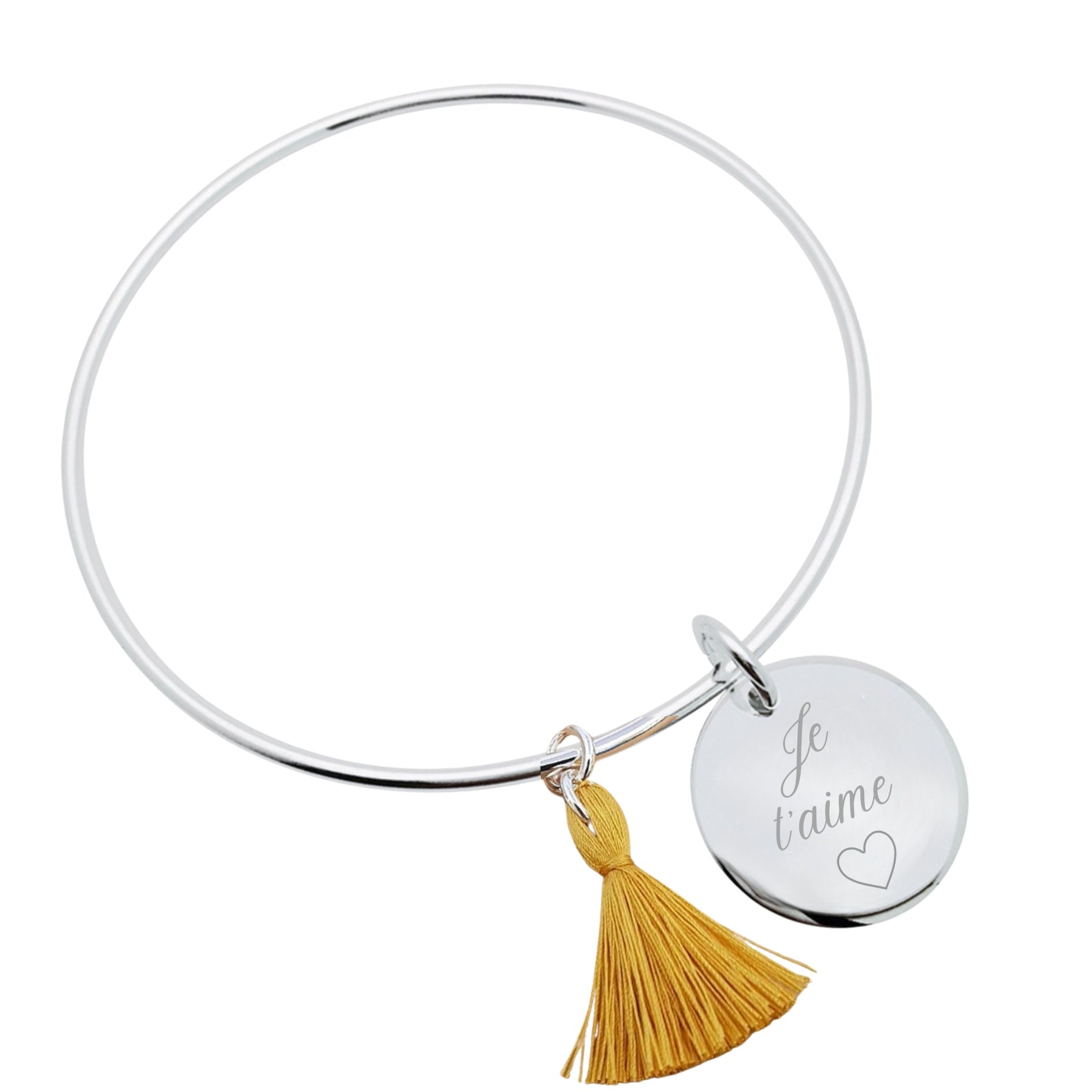 Bracelet Personnalisé Femme - Jonc, Médaille et Pompon - Argent 925