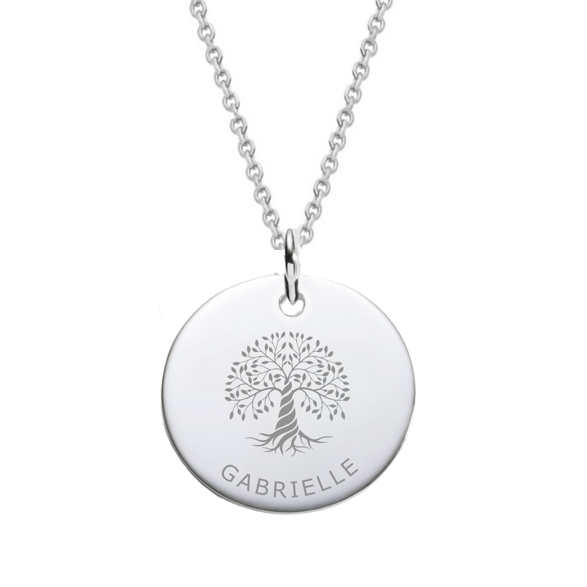 Collier Personnalisé Femme - Médaille Gravée Arbre de VIe - Argent 925