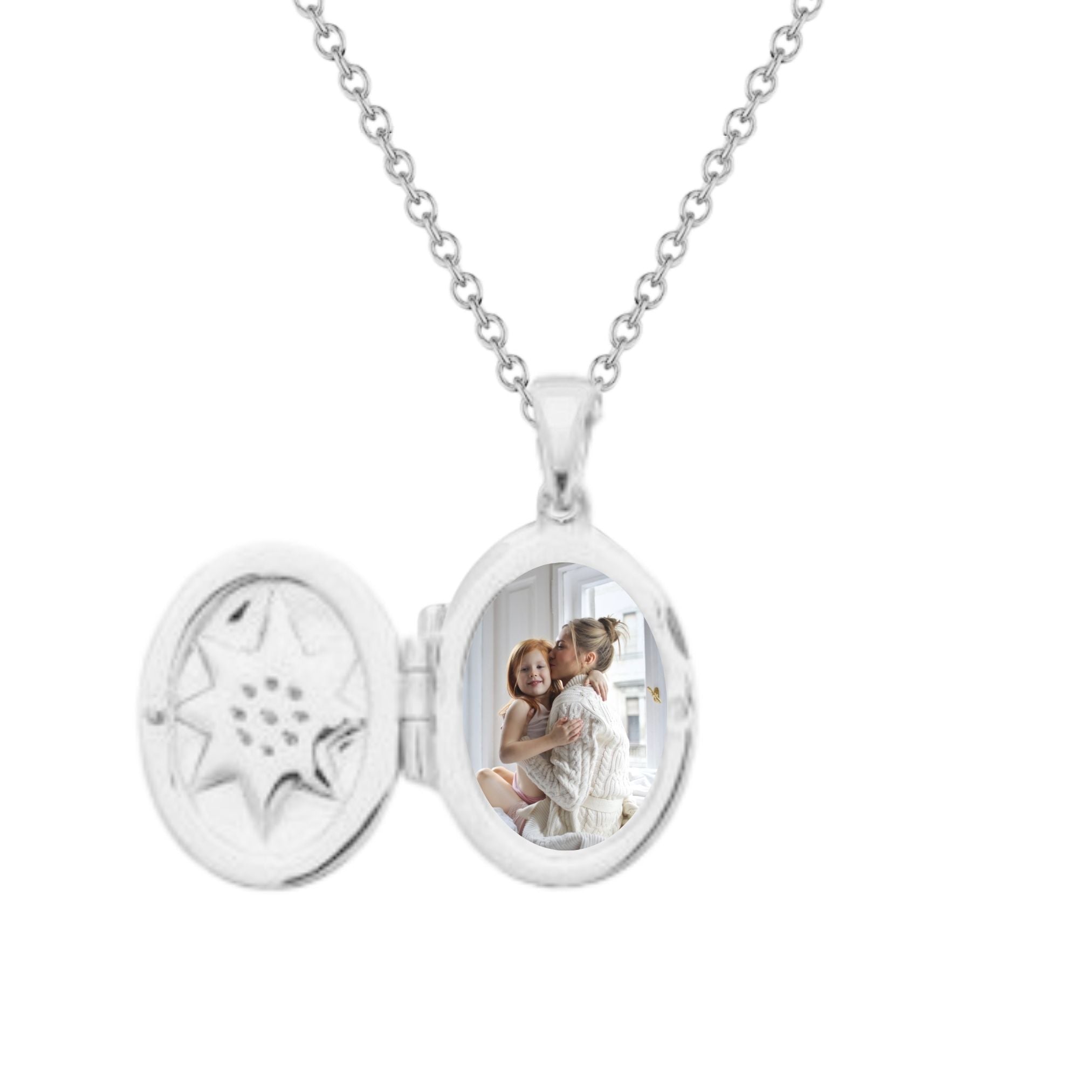 Collier Personnalisé Femme - Médaillon Secret Ovale Rose des Vents - Argent 925