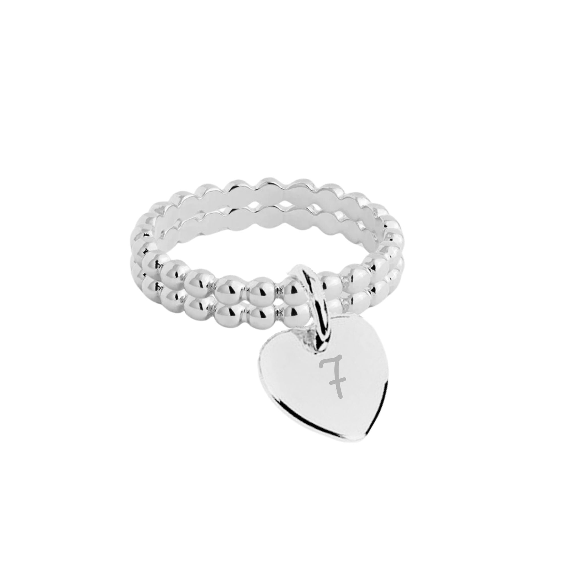 Bague Personnalisée Femme - Petites Perles Deux Rangs & Médaille Gravée – Argent 925