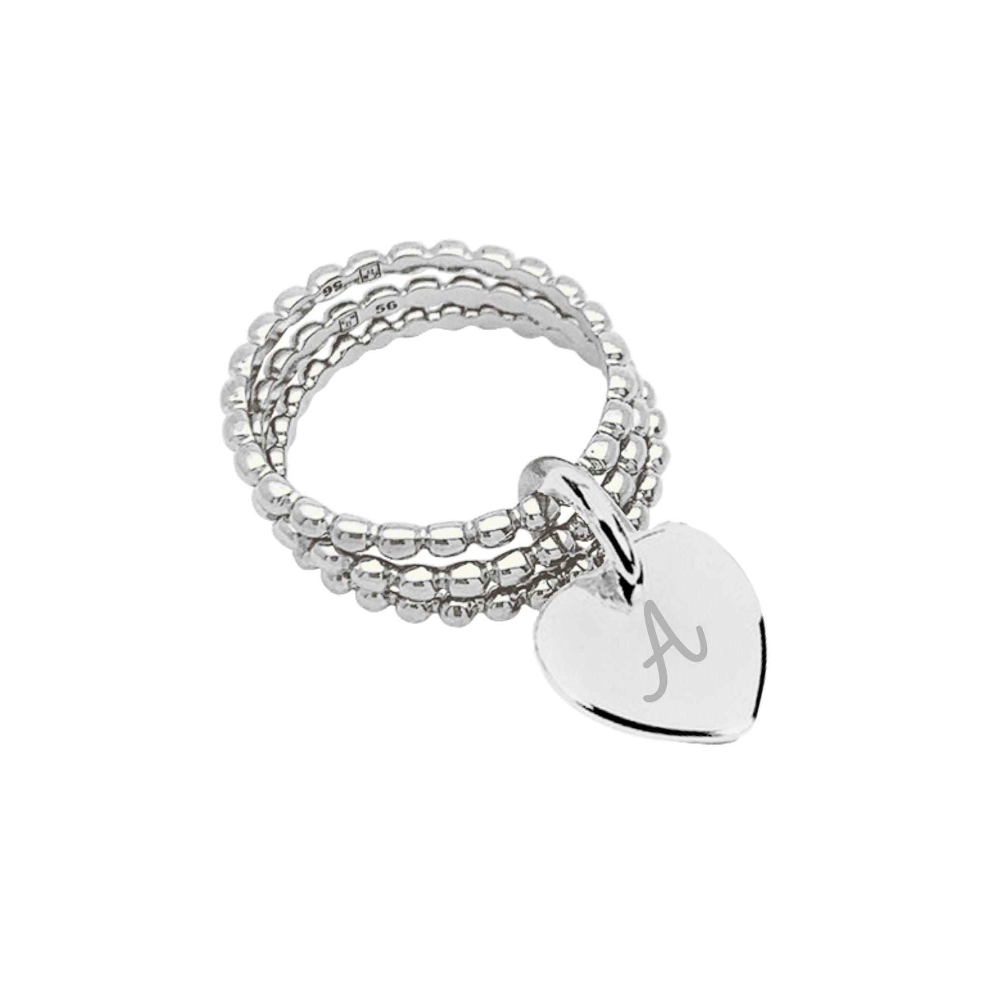 Bague Personnalisée Femme - Petites Perles Trois Rangs & Médaille Gravée – Argent 925