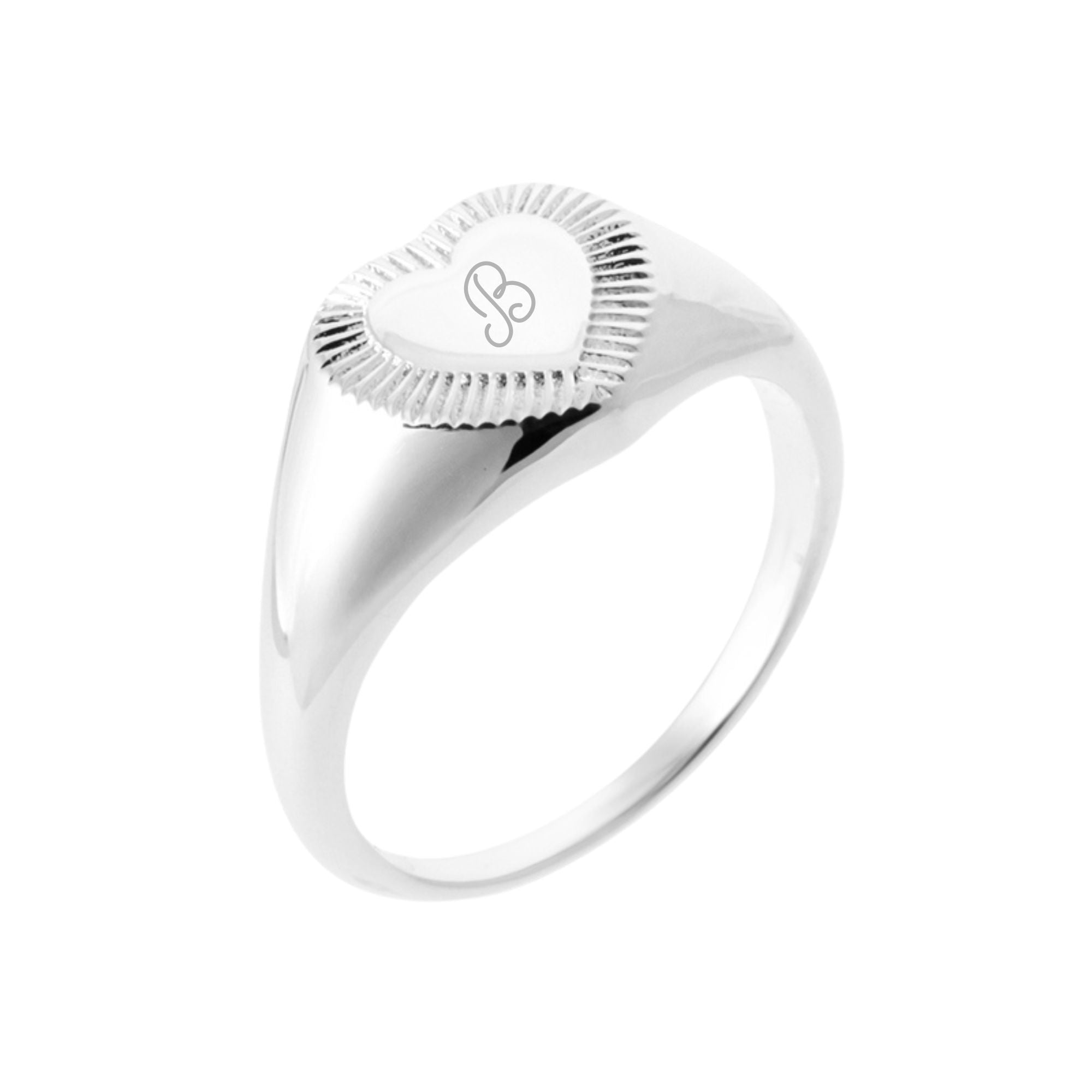 Bague Personnalisée Femme – Chevalière, Cœur Strié – Argent 925