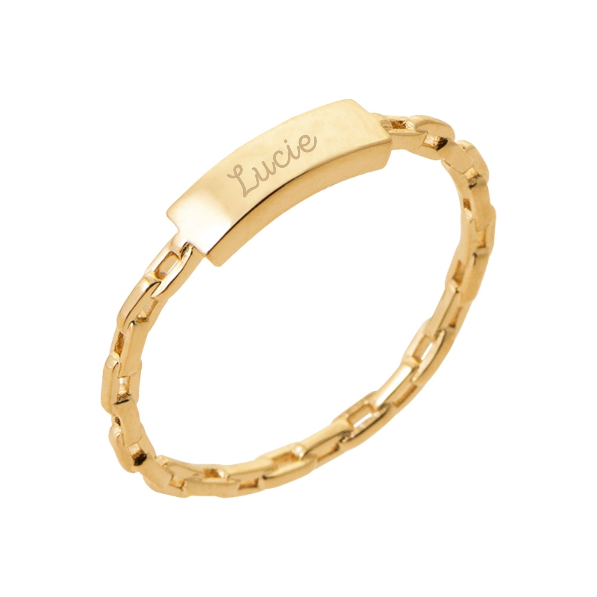Bague Personnalisée Femme –  Gourmette Chaînette Rigide – Plaqué Or 18K