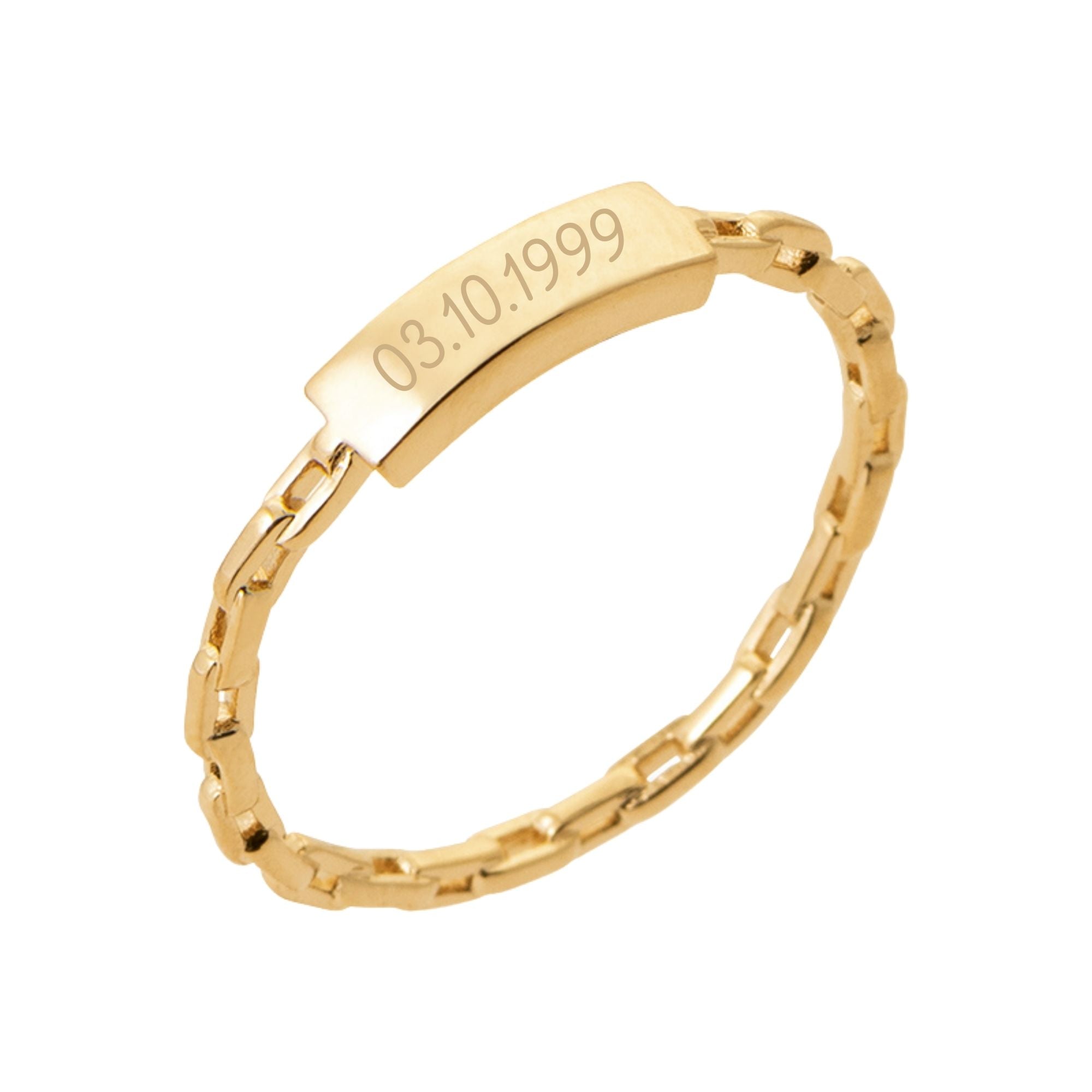 Bague Personnalisée Femme –  Gourmette Chaînette Rigide – Plaqué Or 18K