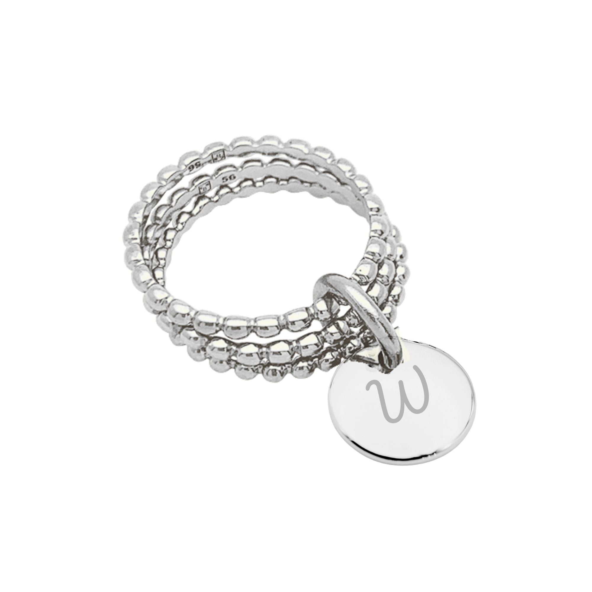 Bague Personnalisée Femme - Petites Perles Trois Rangs & Médaille Gravée – Argent 925