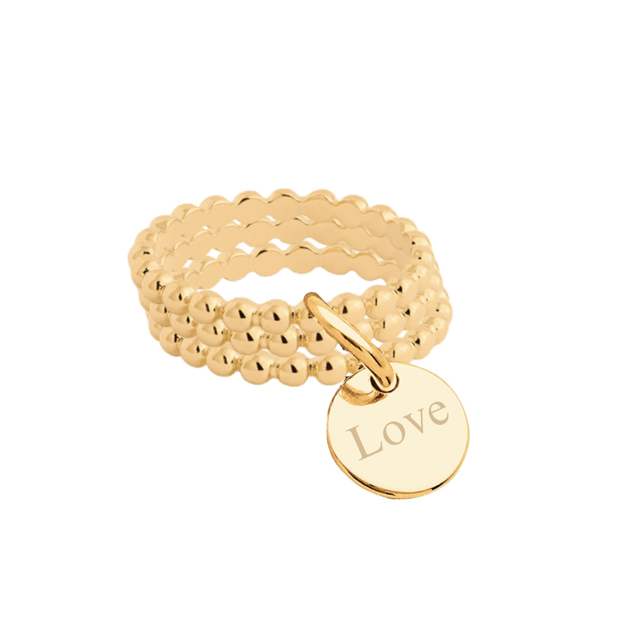 Bague Personnalisée Femme - Petites Perles Trois Rangs & Médaille Gravée – Plaqué Or 18K