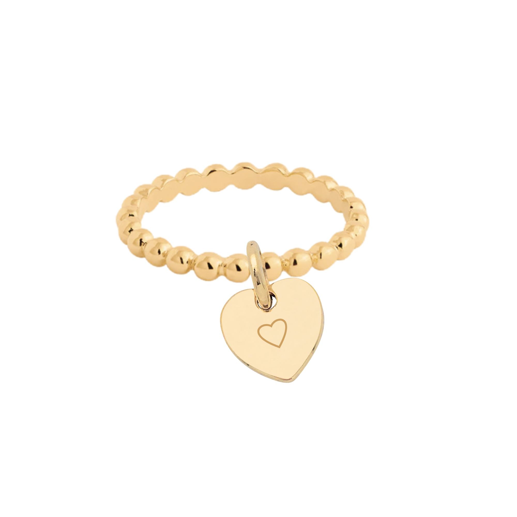 Bague Personnalisée Femme - Petites Perles Un Rang & Médaille Gravée – Plaqué Or 18K