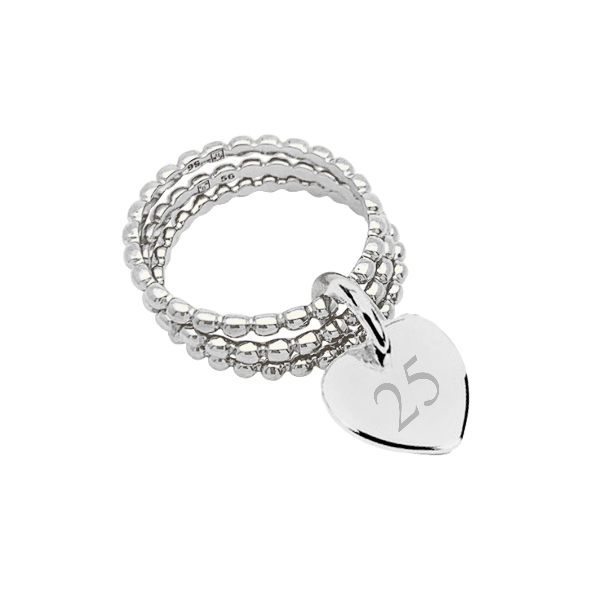 Bague Personnalisée Femme - Petites Perles Trois Rangs & Médaille Gravée – Argent 925