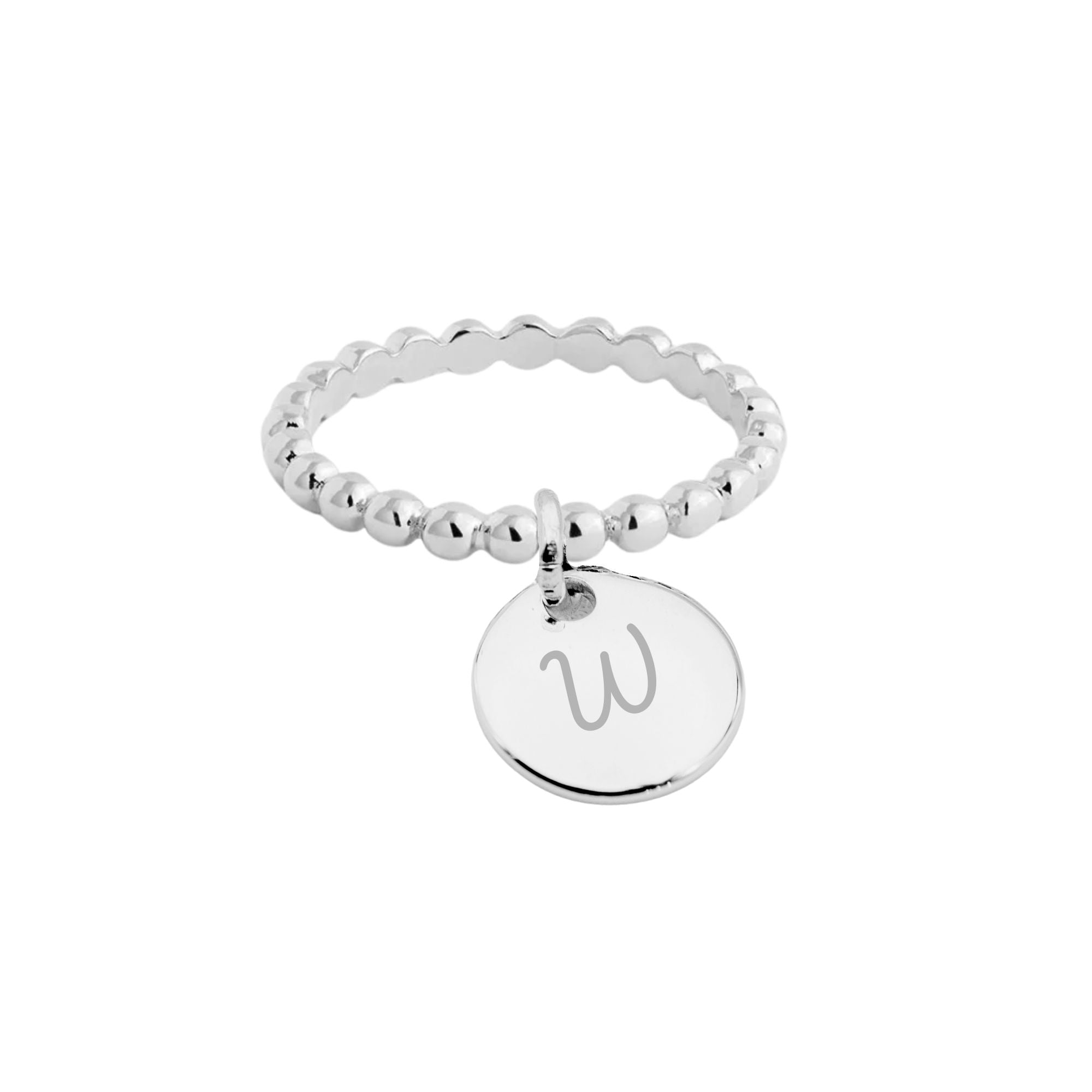 Bague Personnalisée Femme - Petites Perles Un Rang & Médaille Gravée – Argent 925