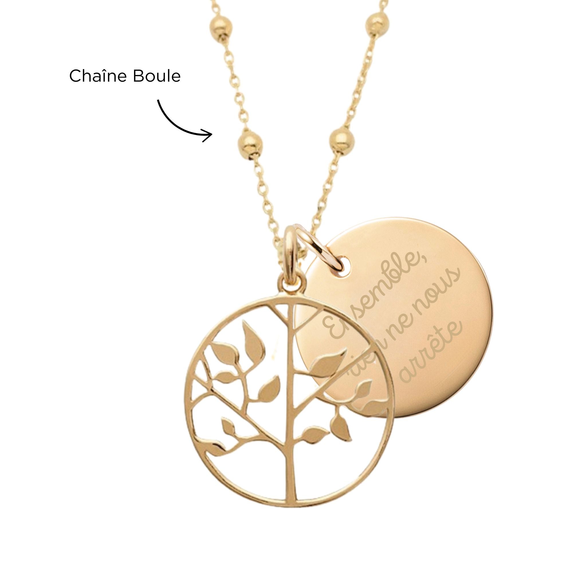 Collier Personnalisé Femme – Arbre de Vie & Médaille – Plaqué Or 18K