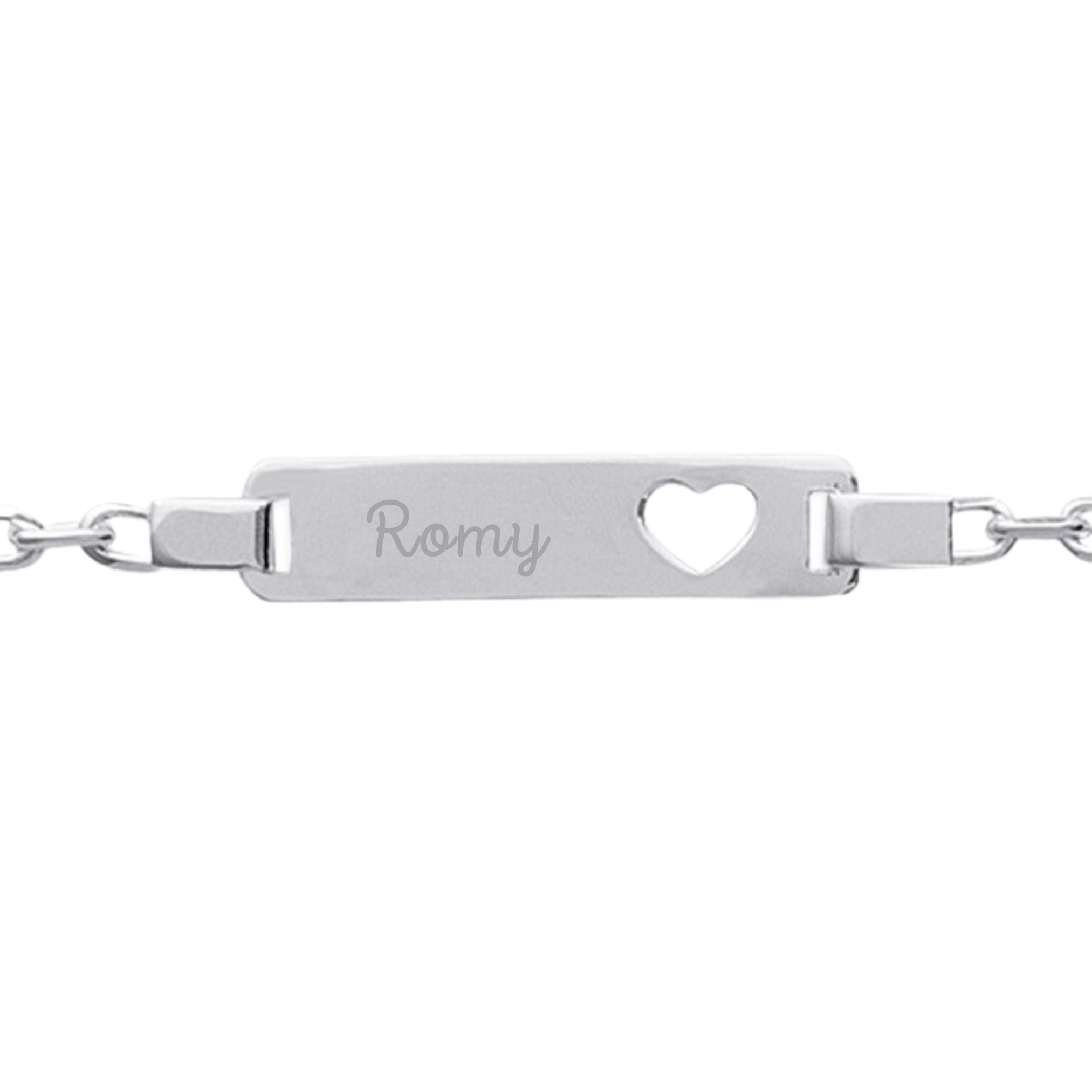 Bracelet Enfant Personnalisé – Chaîne, Plaque avec Cœur – Argent 925