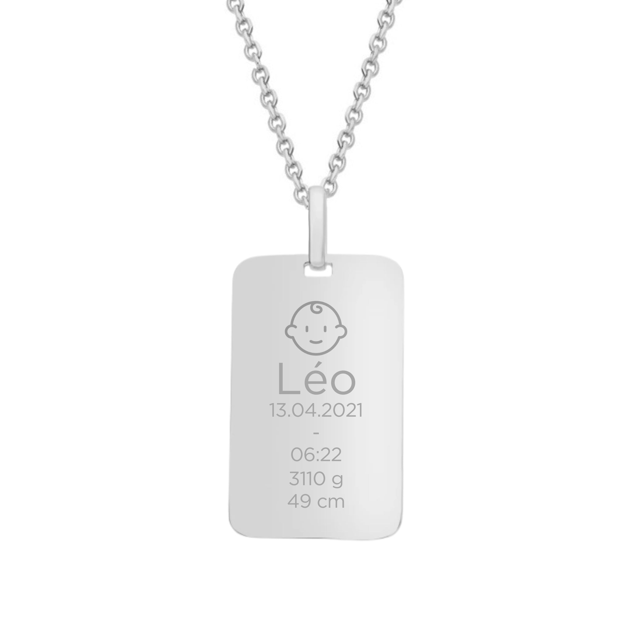 Collier Personnalisé Naissance Papa – Plaque Rectangulaire – Argent 925