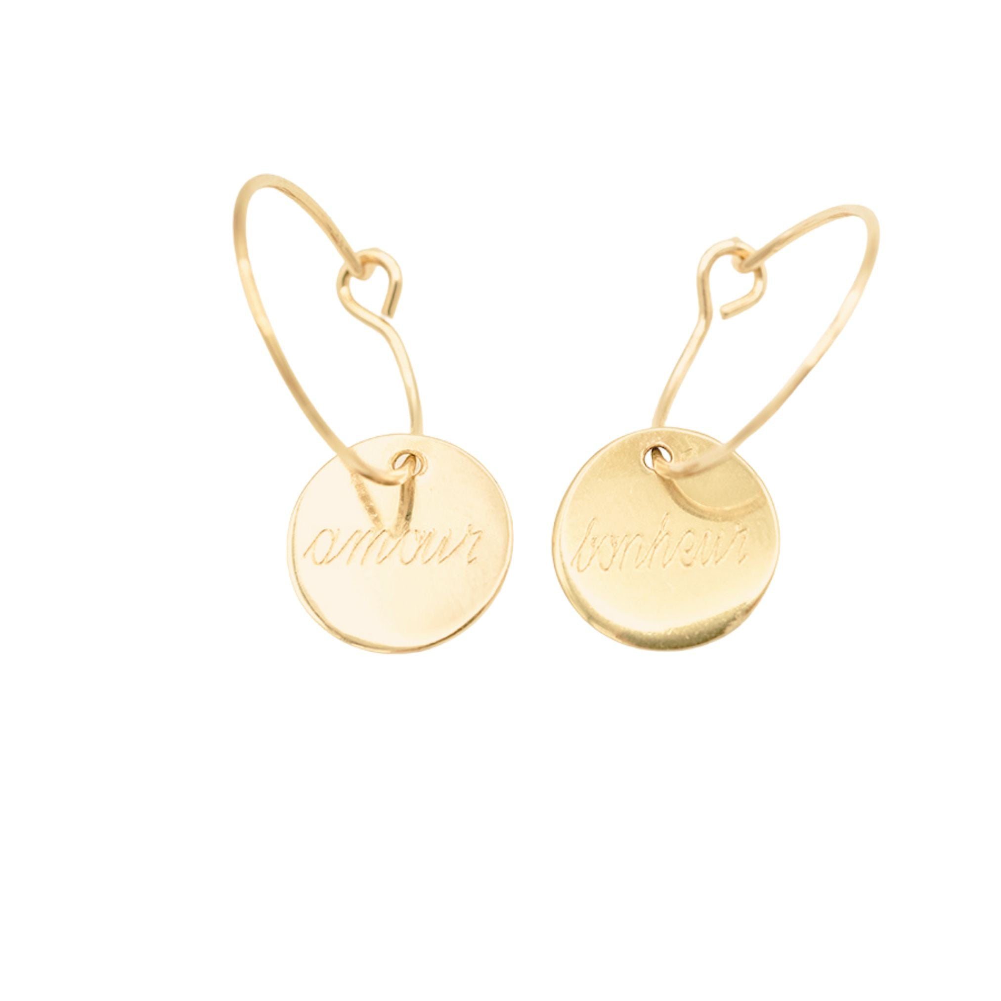 Boucles d’Oreilles Créoles Personnalisées – Médailles Gravées 10 mm – Plaqué Or 18K