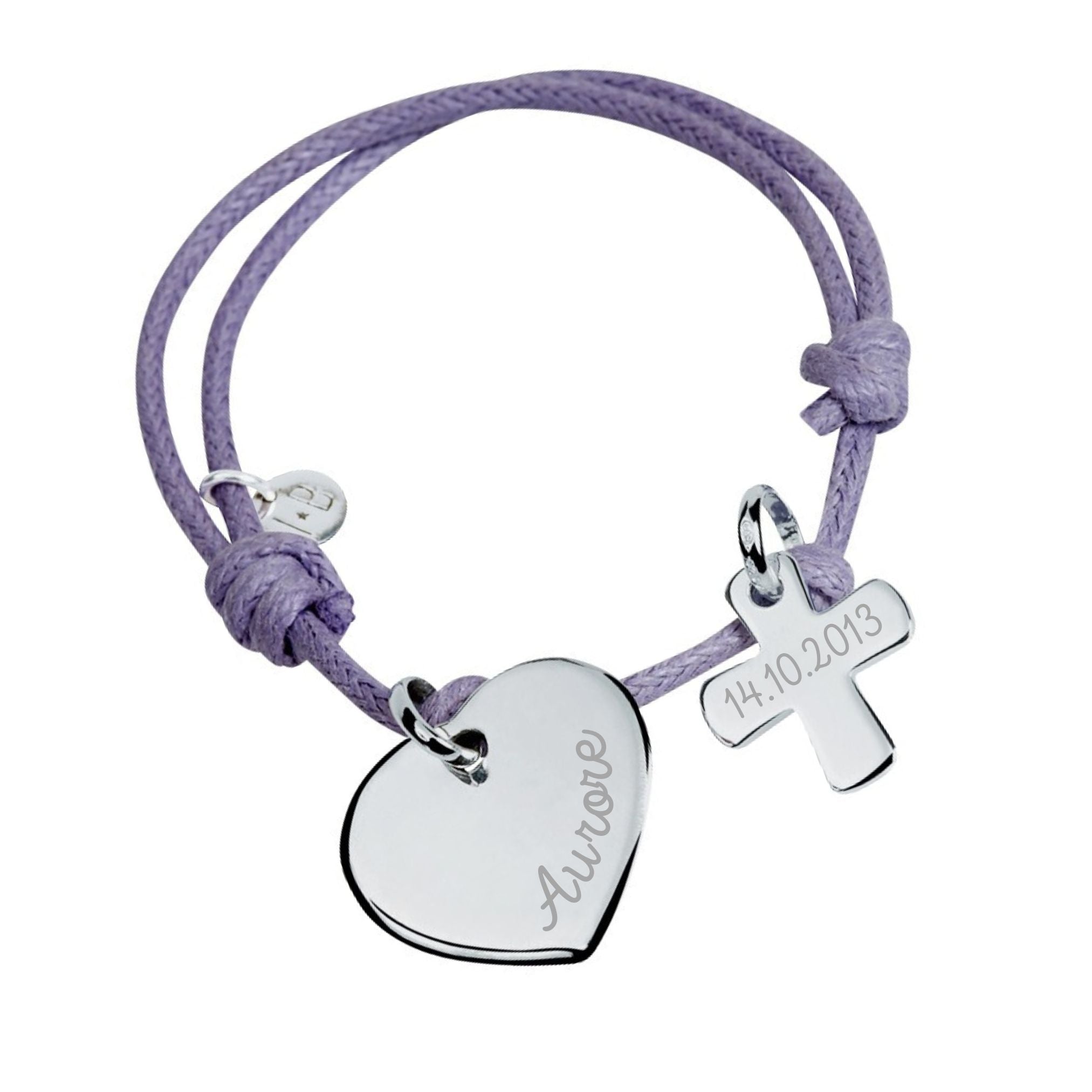 Bracelet Personnalisé Enfant, Baptême ou Communion - Coeur & Croix - Argent 925