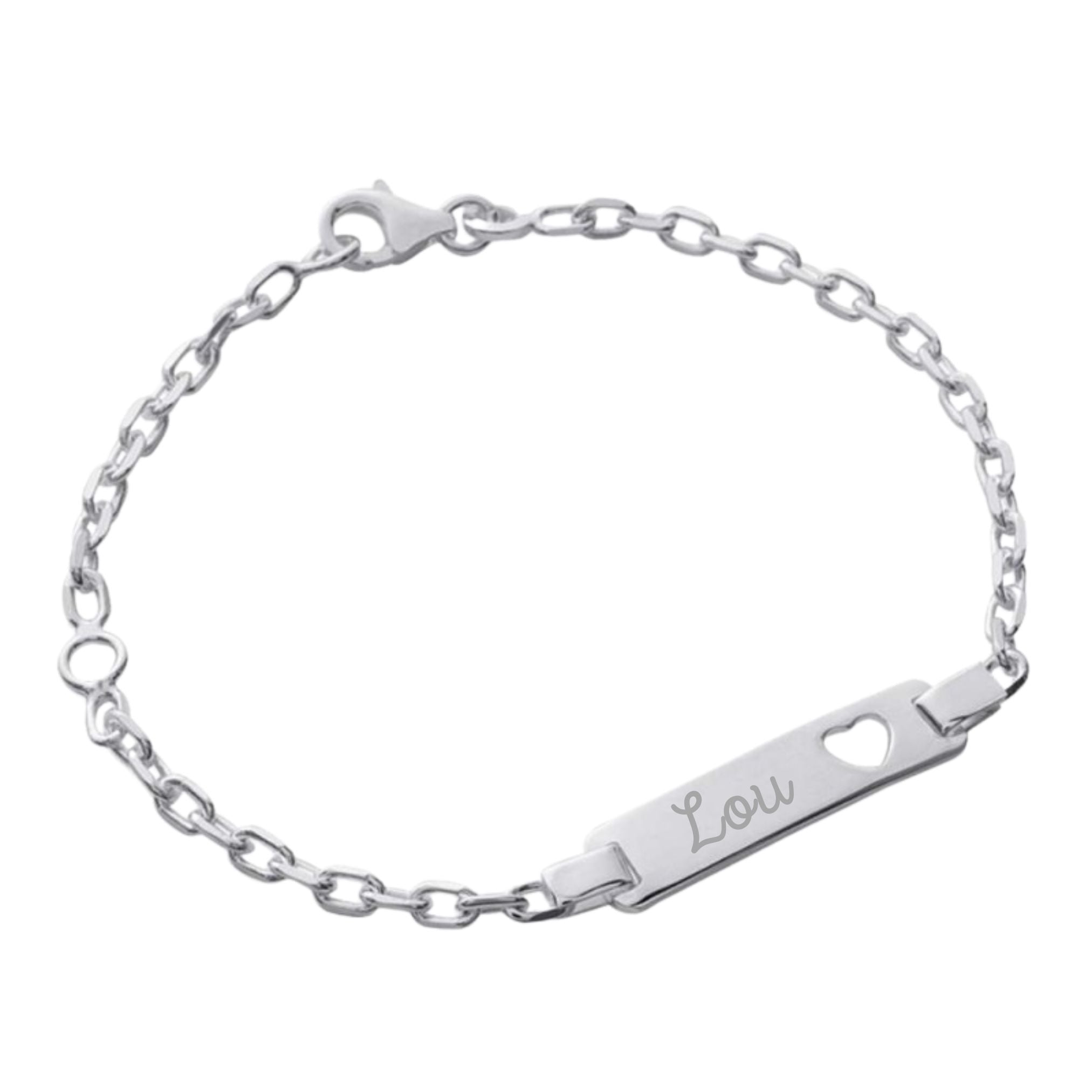 Bracelet Enfant Personnalisé – Chaîne, Plaque avec Cœur – Argent 925