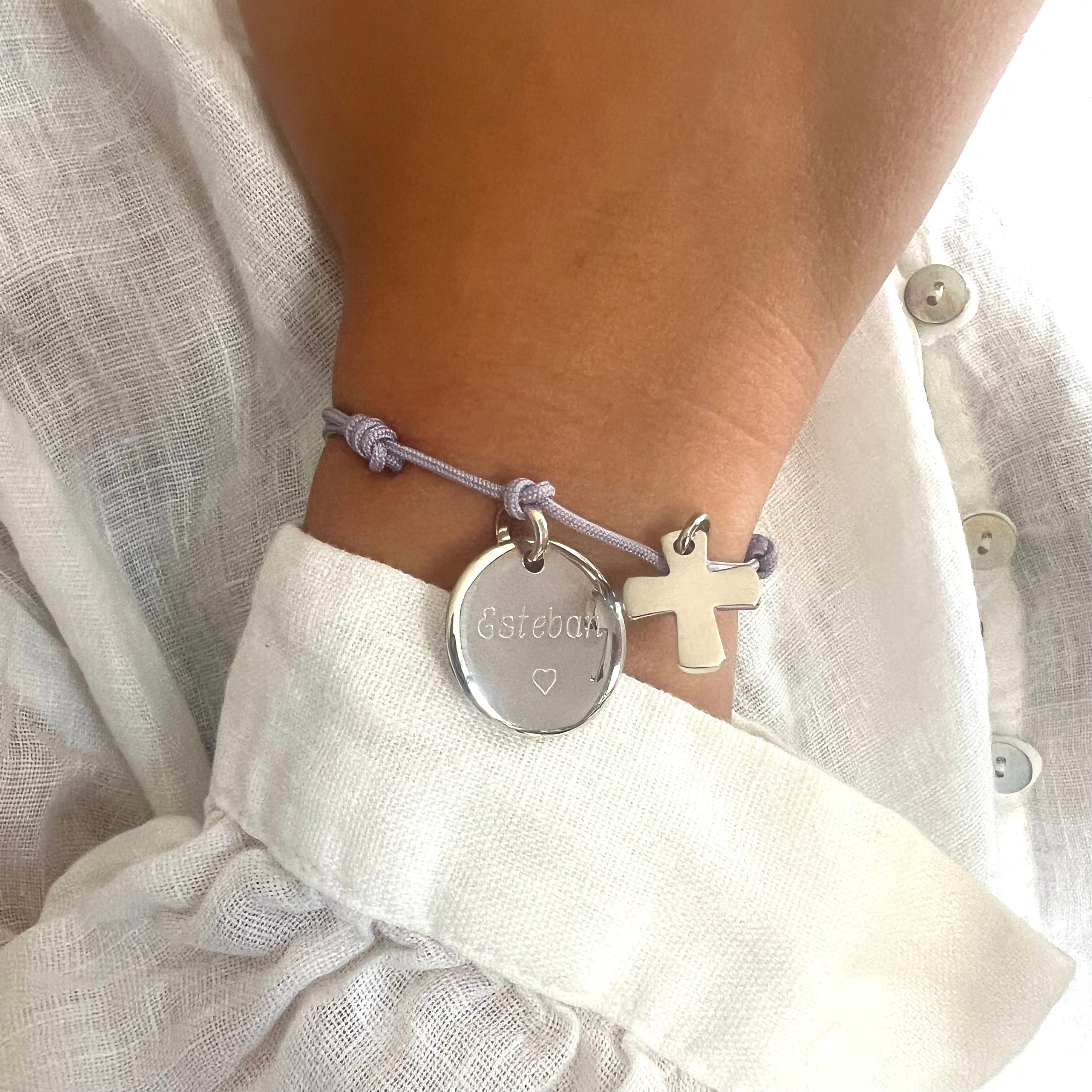 Bracelet Personnalisé Enfant, Baptême ou Communion – Médaille & Croix – Argent 925