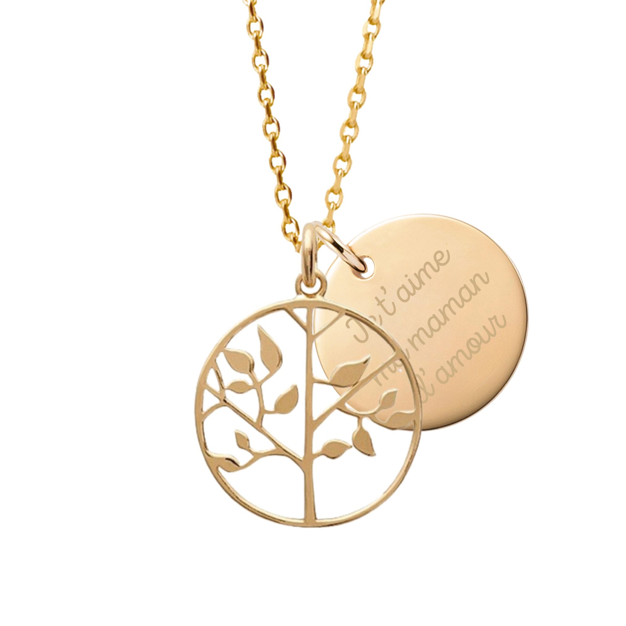 Collier Personnalisé Femme – Arbre de Vie & Médaille – Plaqué Or 18K
