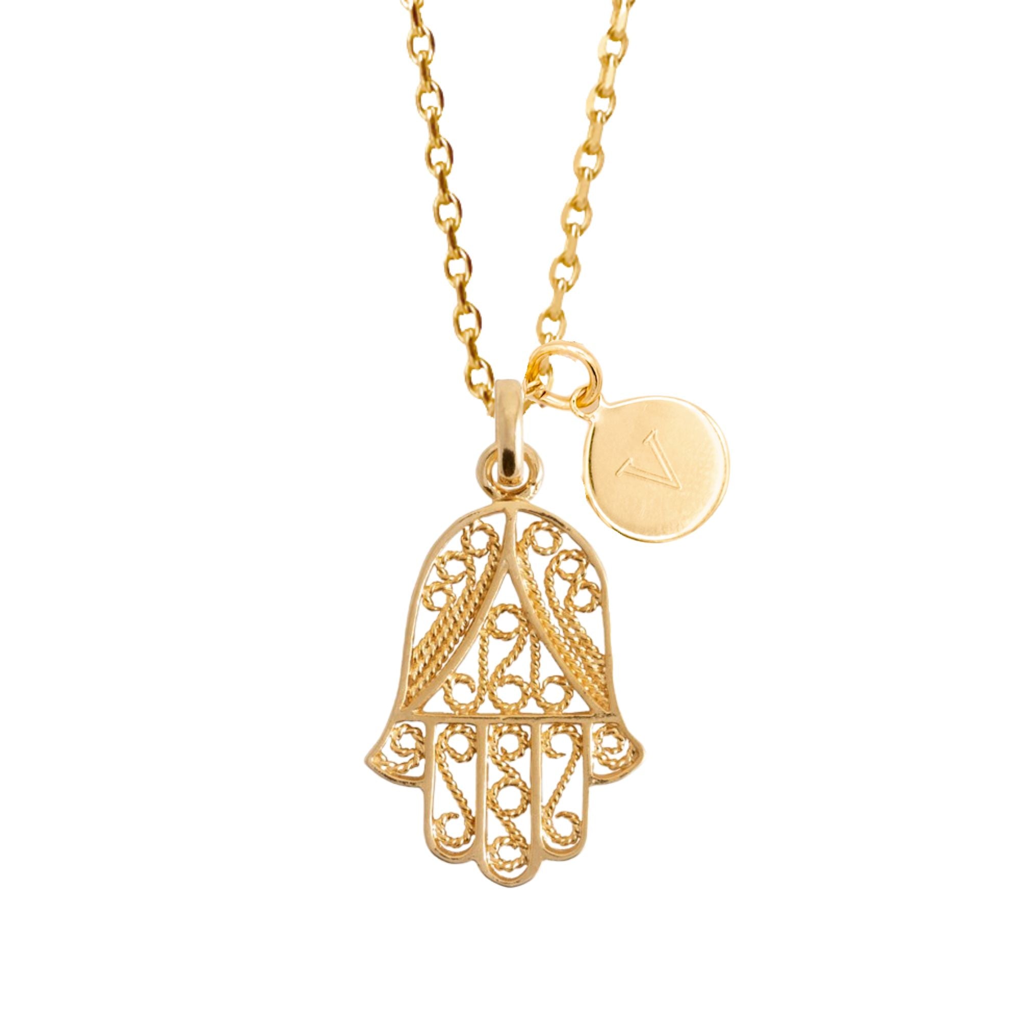 Collier Personnalisé Femme – Main de Fatma & Médaille – Plaqué Or 18K