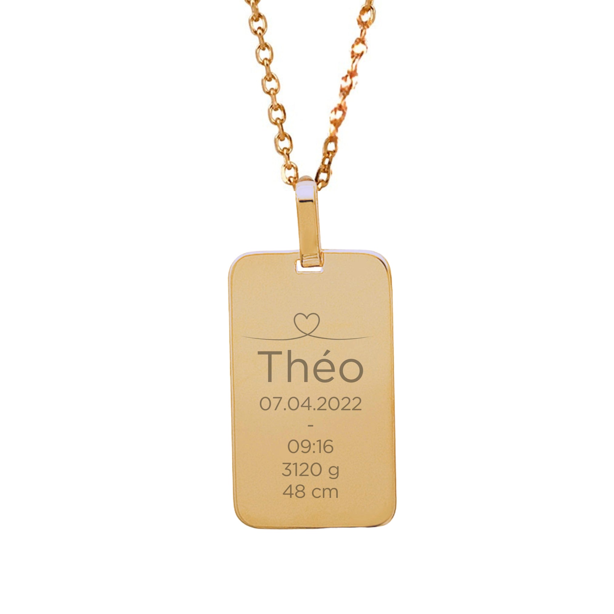 Collier Personnalisé Naissance Papa – Médaille Plaque – Plaqué Or 18K