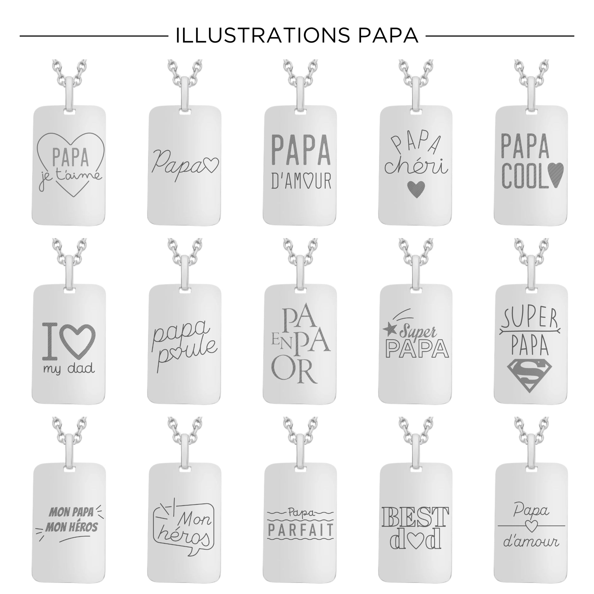 Collier Personnalisé Papa – Plaque Rectangulaire – Argent 925