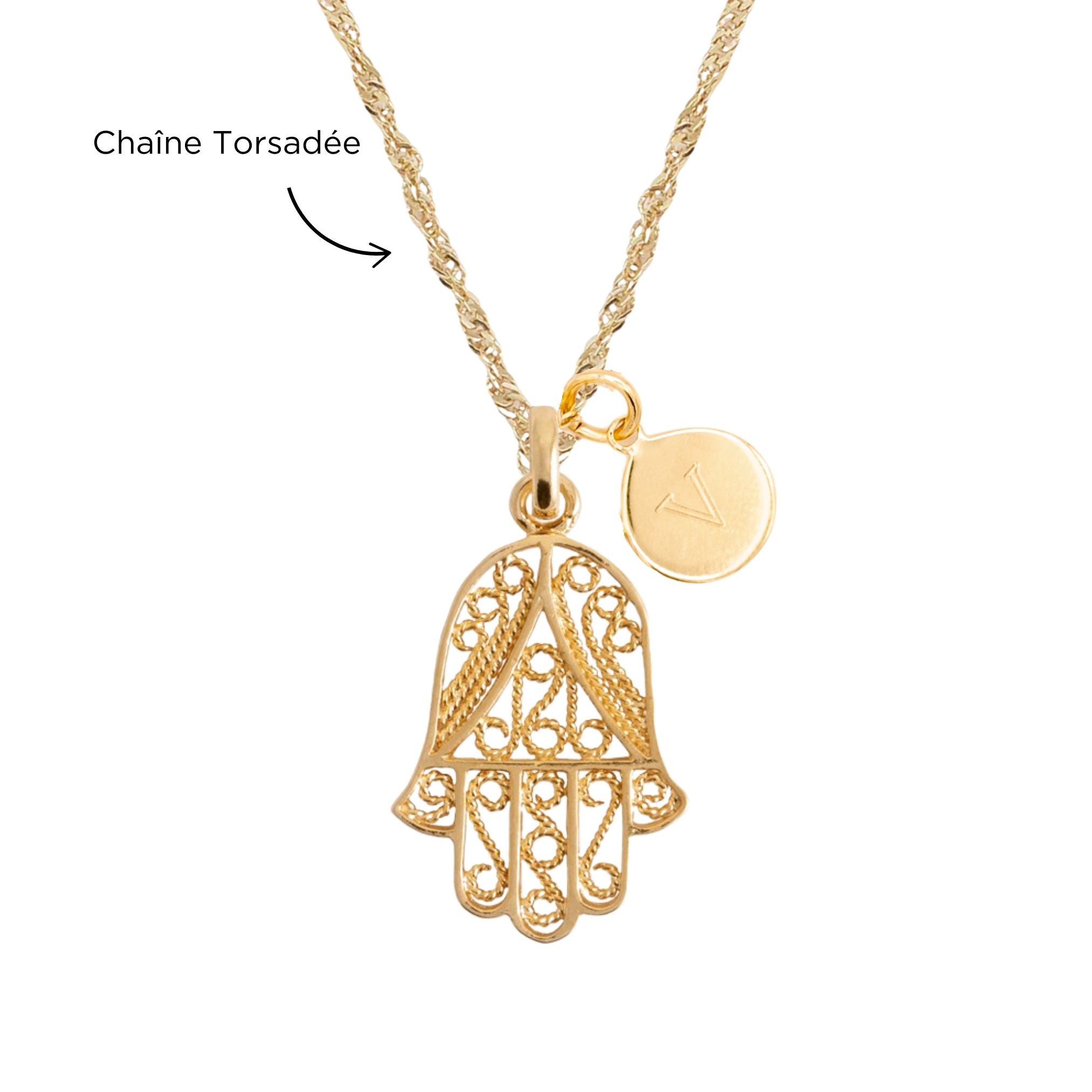 Collier Personnalisé Femme – Main de Fatma & Médaille – Plaqué Or 18K
