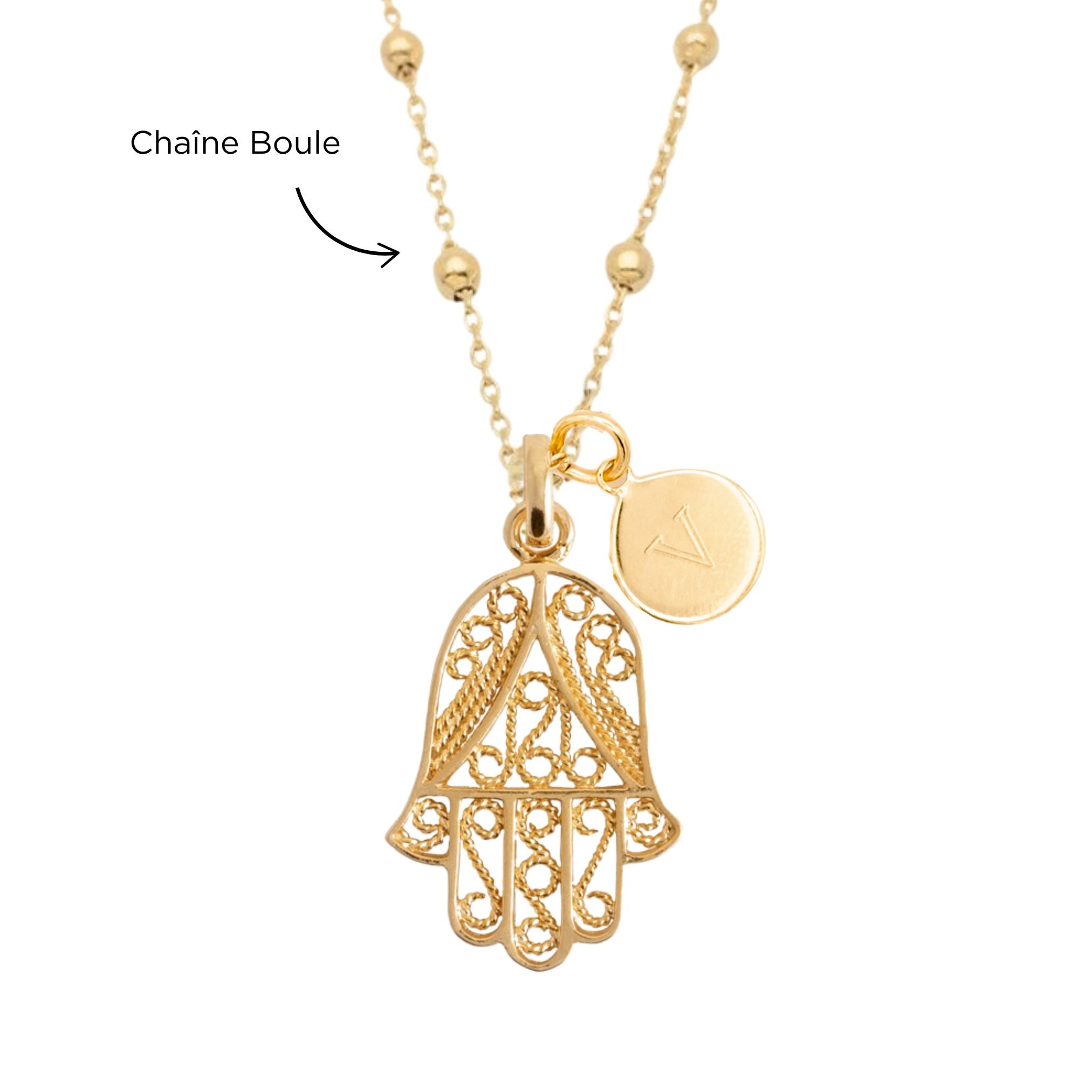 Collier Personnalisé Femme – Main de Fatma & Médaille – Plaqué Or 18K