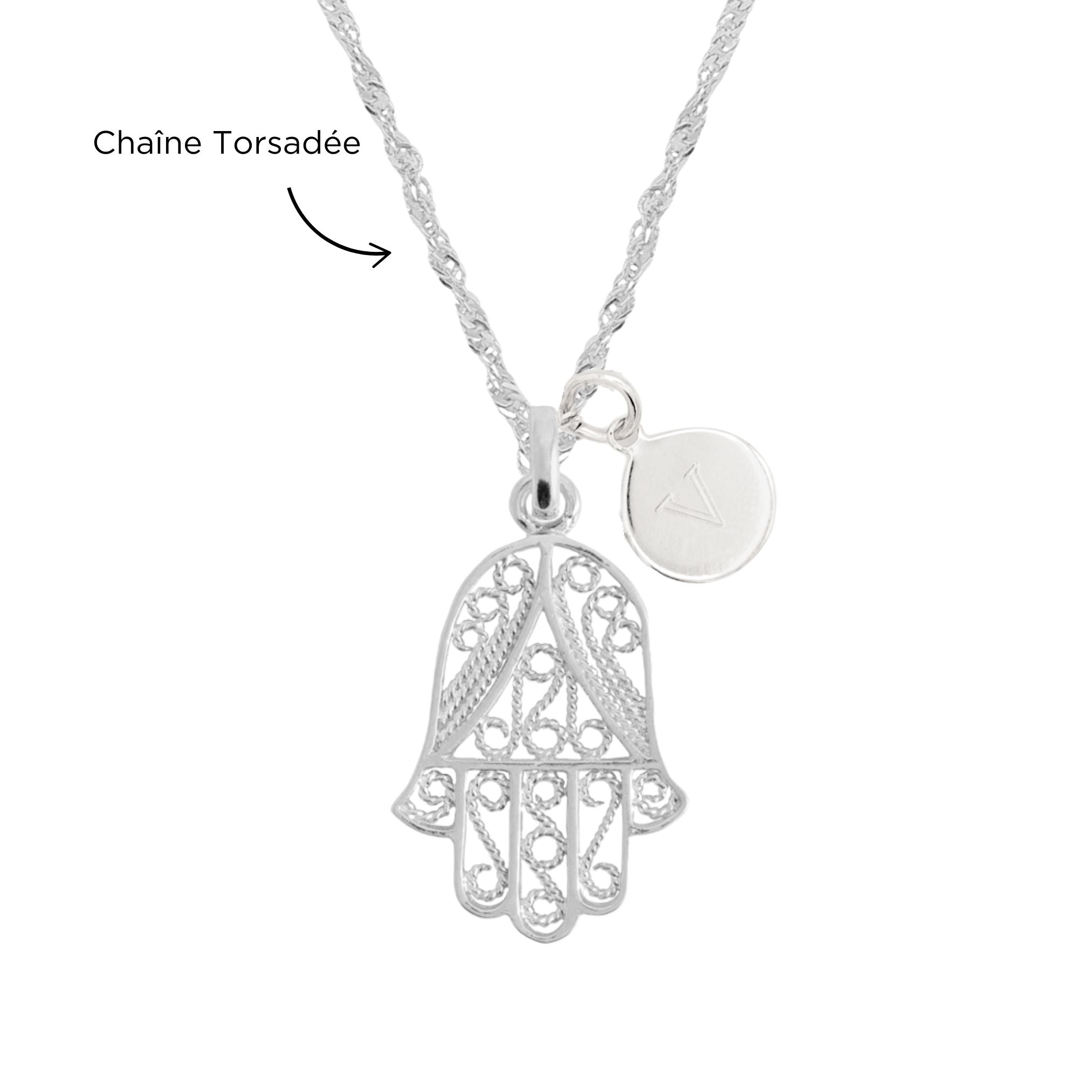 Collier Personnalisé Femme – Main de Fatma & Médaille – Argent 925